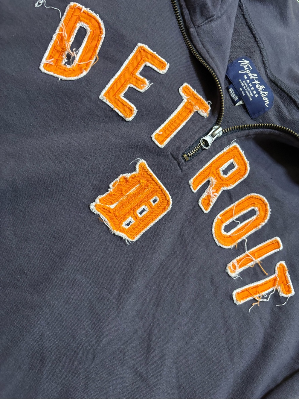 Vintage Navy Quarter-Zip Sweatshirt with Orange Appliqué